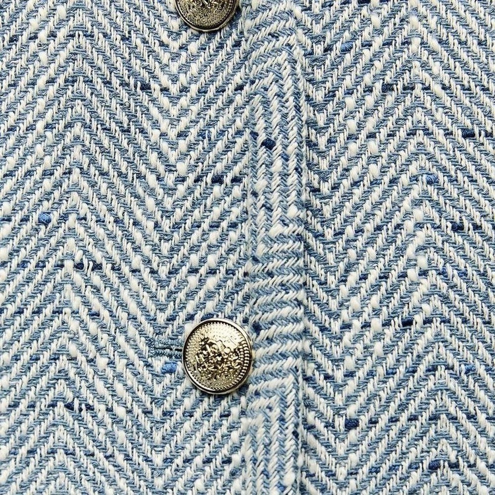 Zara blue & white cotton tweed herringbone blazer jacket - size Small (S) NWT - Picture 4 of 10